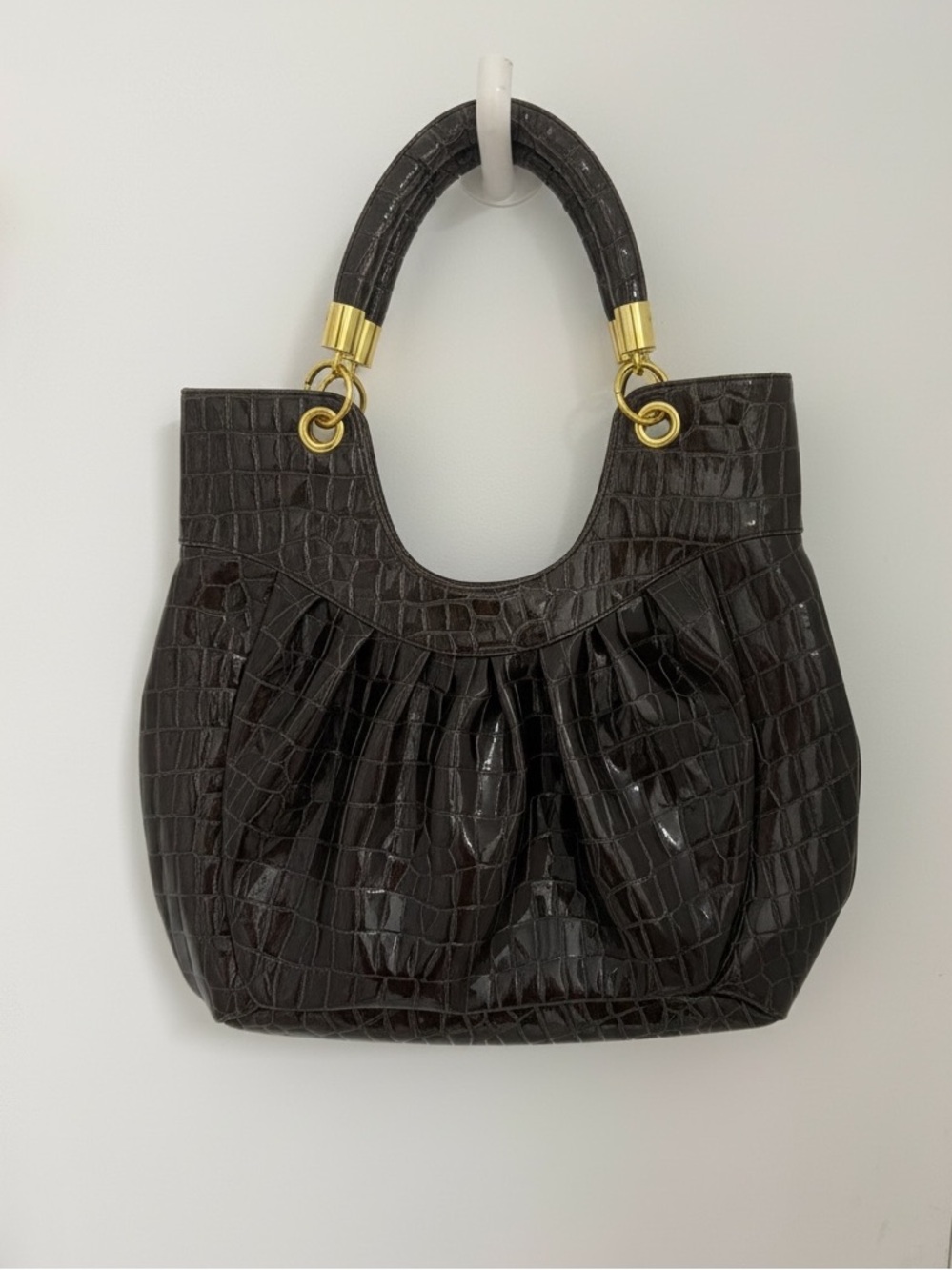 Urban Expressions Large Pleated Croc-Embossed Vegan Leather Tote Bag brown